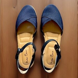 Me Too Nikkie-Q Espadrille Wedge Sandals Women’s 6.5M Navy Blue Ankle Strap